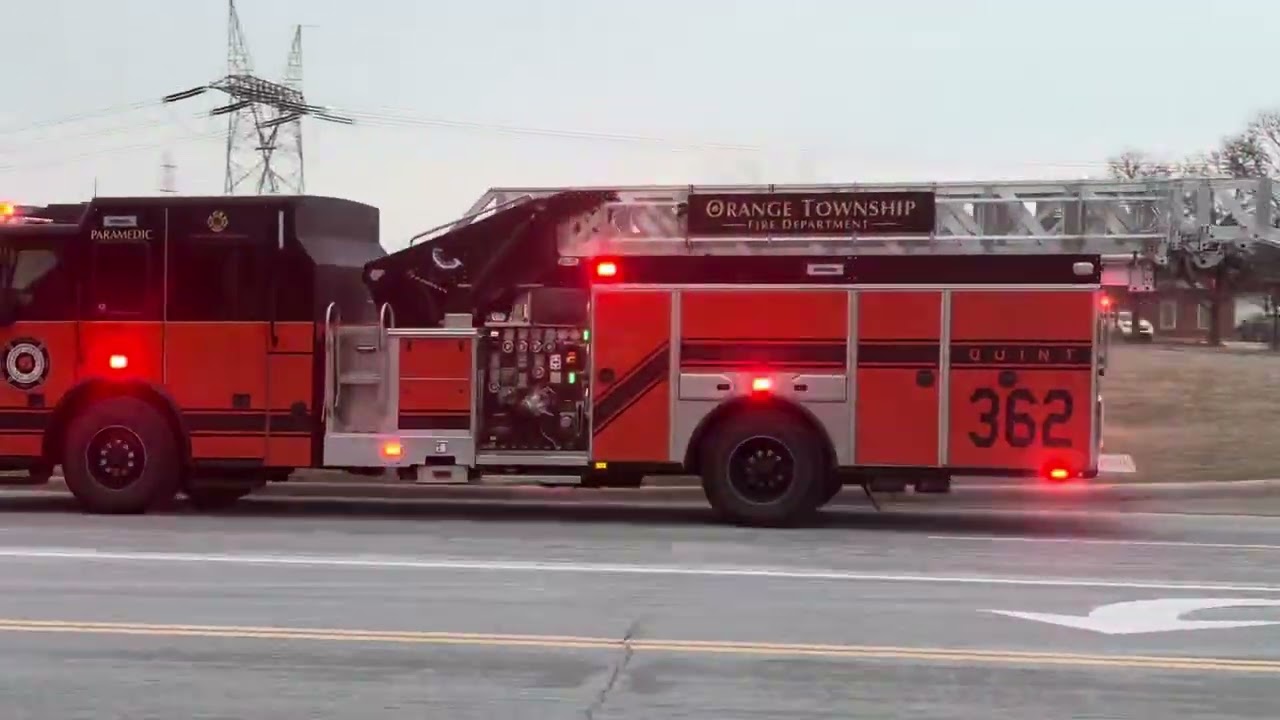 Orange Township Fire Quint 362 & Medic 362 Responding To A Commercial Fire