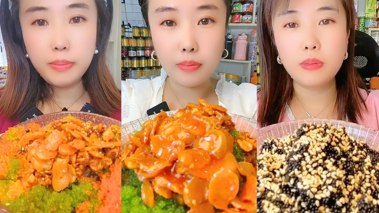 Spicy Garlic Worm Mukbang with Black Pearls and Crumb Layers
