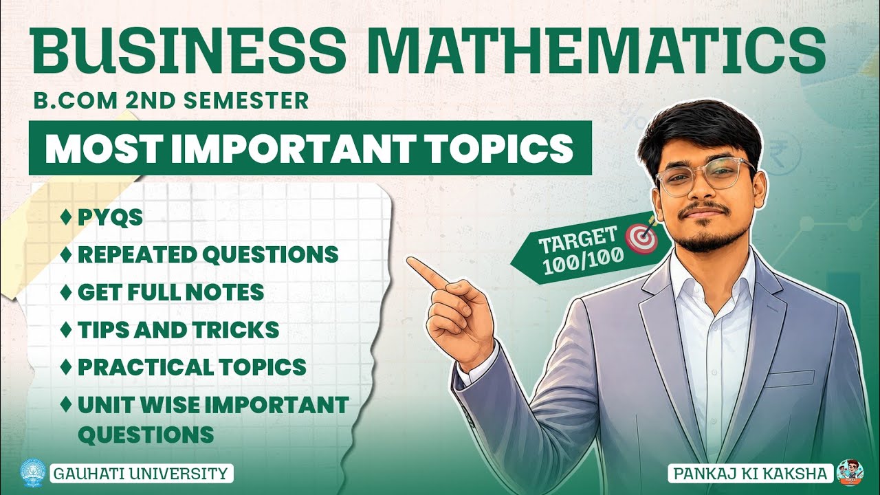 BUSINESS MATHEMATICS |Most Expected Questions + Practicals 💯| Gauhati University|B.Com 2nd Sem|FYUGP