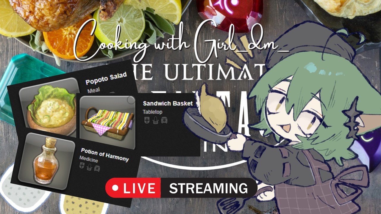 [FF14 IRL Cooking Stream] Popoto Salad, Sandwich Basket, Eurekan Potion - FF14 Cookbook vol 1 & 2