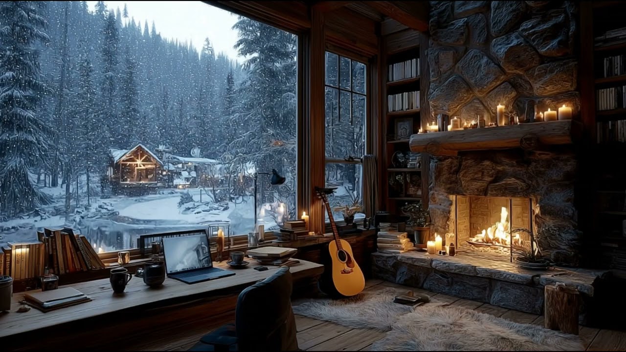 Cozy Winter Cabin Acoustic Guitar ❄️ Fireplace Study Music for Deep Focus & Relaxing Work