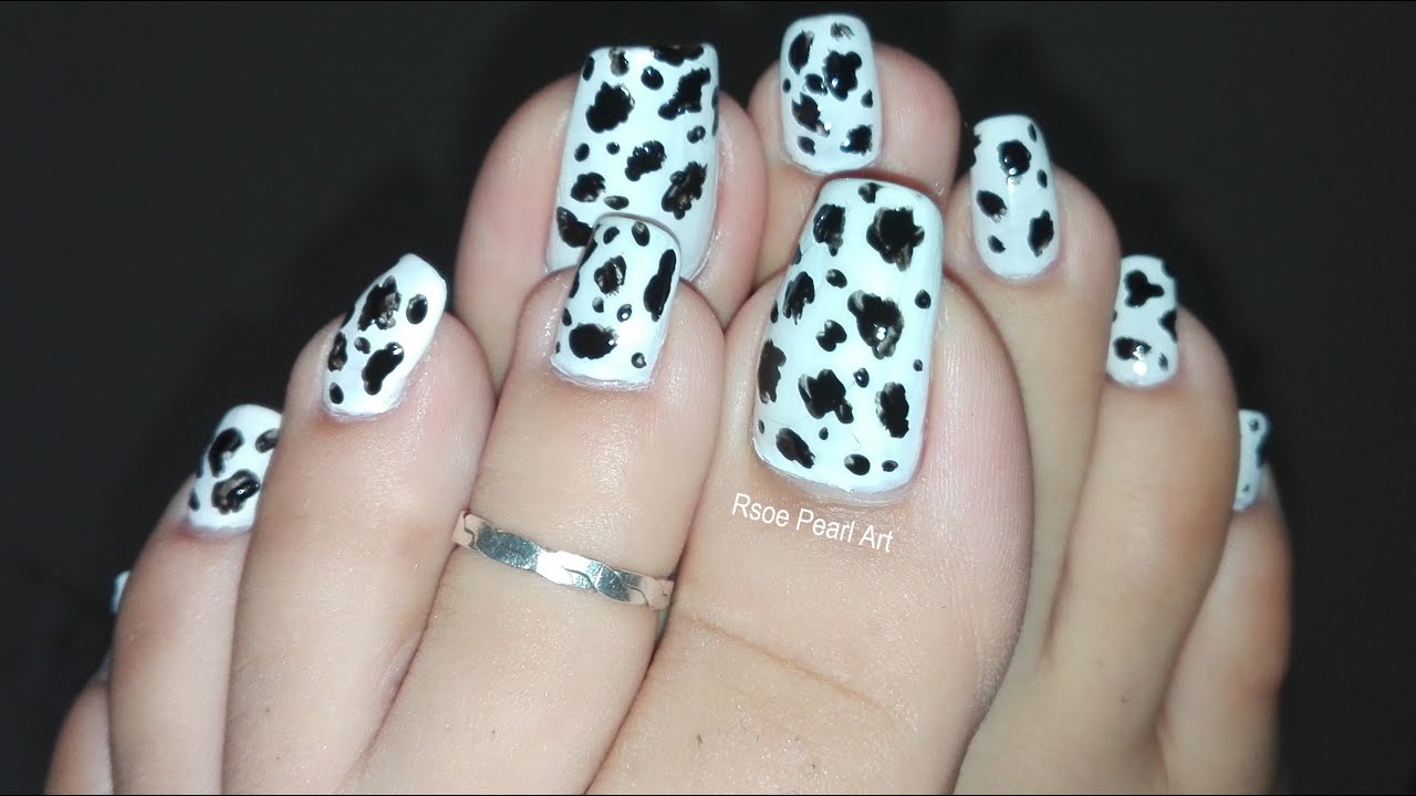 Cow Print Pedicure Nail Art- Easy Animal Nail Art for Beginners- Toe Nail Art Tutorial | Rose Pearl