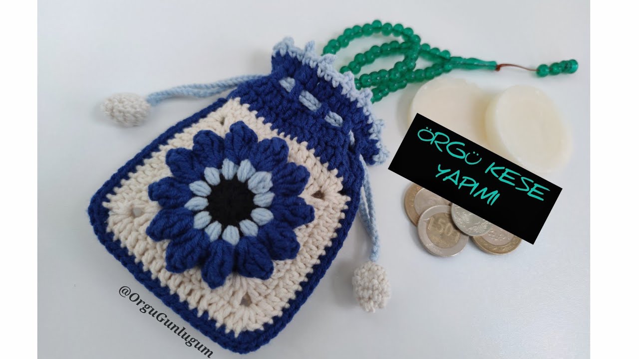 Örgü Kese Yapımı 🤍Crochet motif pouch🤍 Crochet money pouch🤍 Crochet bag 🌸 Handmade bag👛
