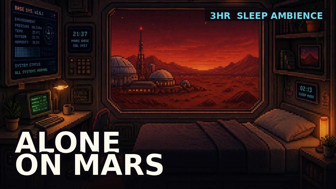 Cozy Mars Base at Night 🚀 | Pixel Art ASMR Ambience for Sleep [3 HOURS]