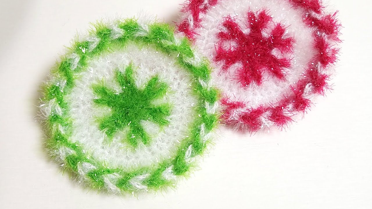 수세미뜨기/ 크리스마스 리스수세미/ 티코스터/ Crochet Wreath/ Crochet tea coaster/ Crochet dish scrubber