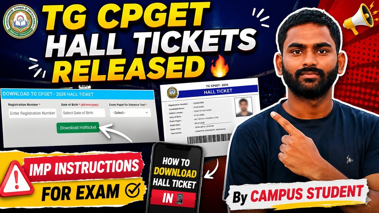 TG CPGET Hall Tickets Released 🔥 How to download in 📱 Imp Instructions for Exam☝️#campusstudent 