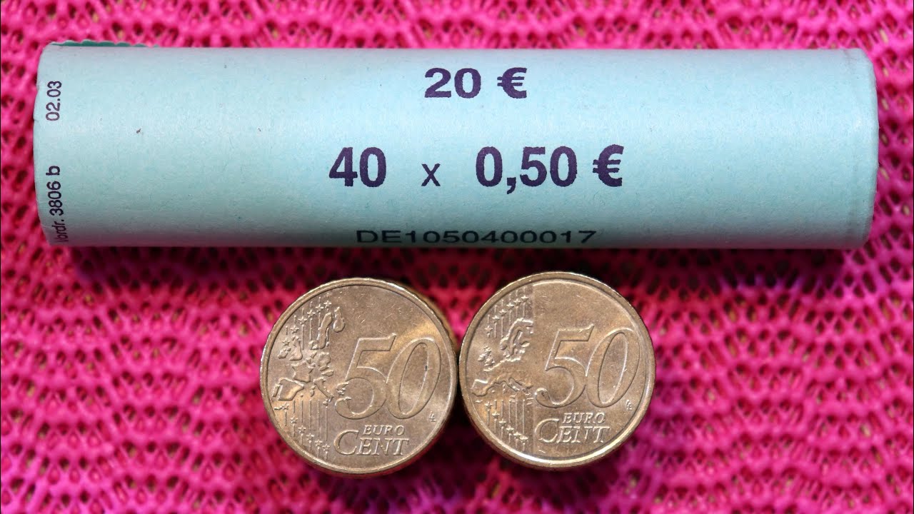 Поиск рулонов евромонет номиналом 50 центов, март 2026 года.