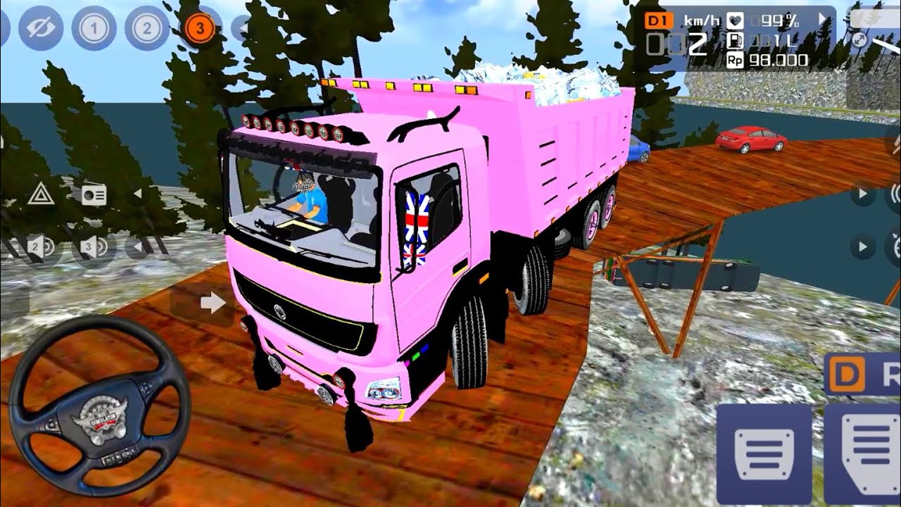 12 Wheels Bharat Benz Stones Transport | Wood Bridge Road Map Mods | Bus Simulator Indonesia 