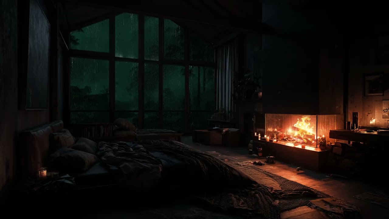 Forest Cabin in the Rain with Warm Fireplace Sounds for a Calm and Peaceful Night 🌧️🔥