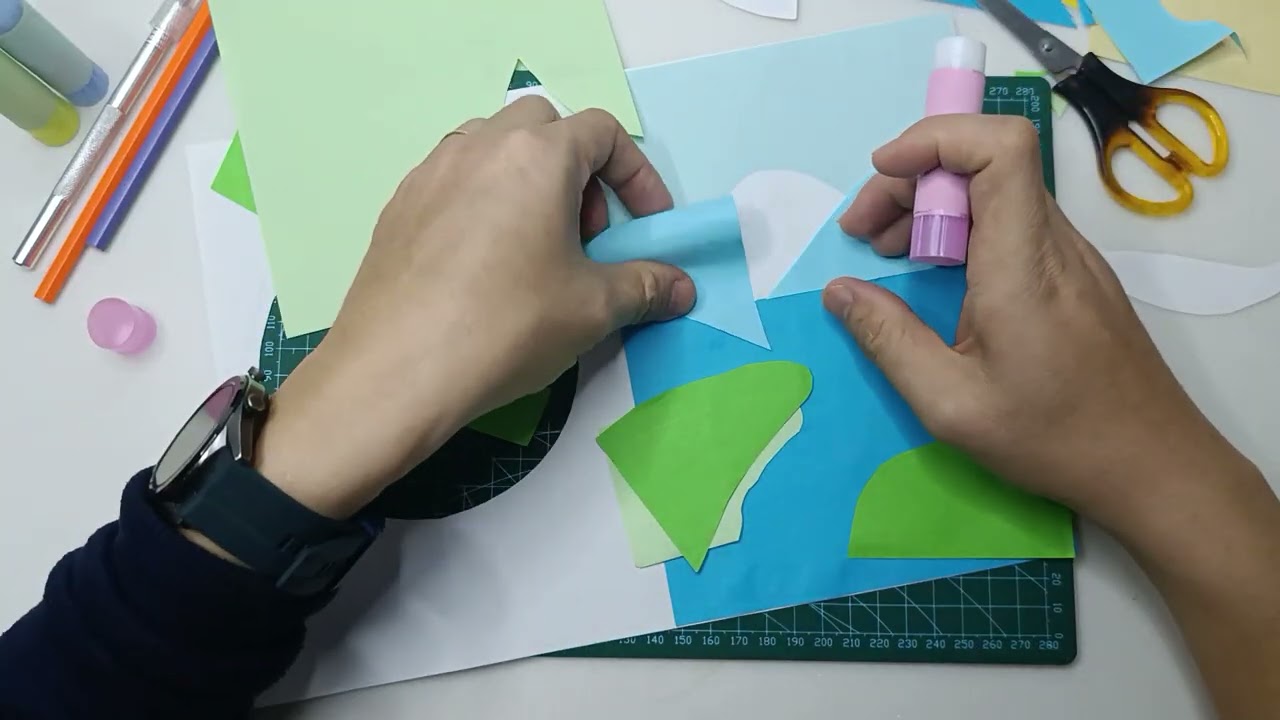 Relaxing Paper Cutting & Collage | Calm DIY River Landscape with Distant Mountains (No Talking)