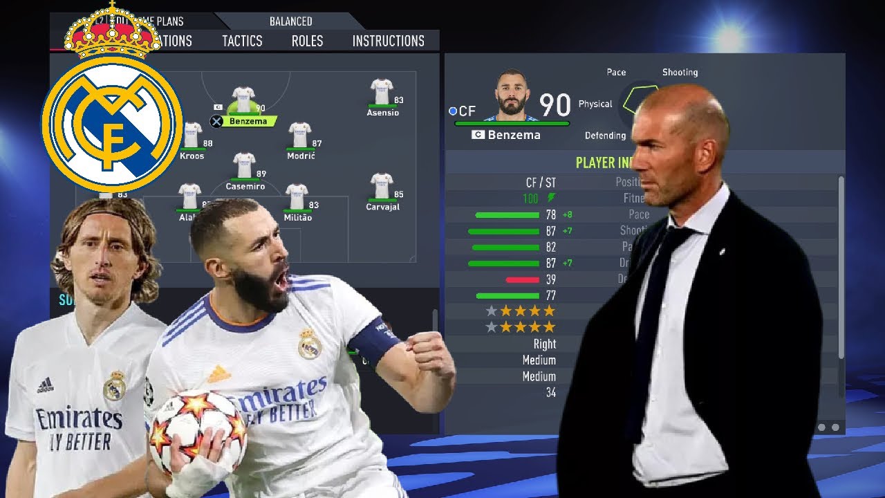 FIFA22-HOW TO PLAY LIKE REAL MADRID 2016-2018 ZIDANE ERA TACTICS AND INSTRUCTIONS