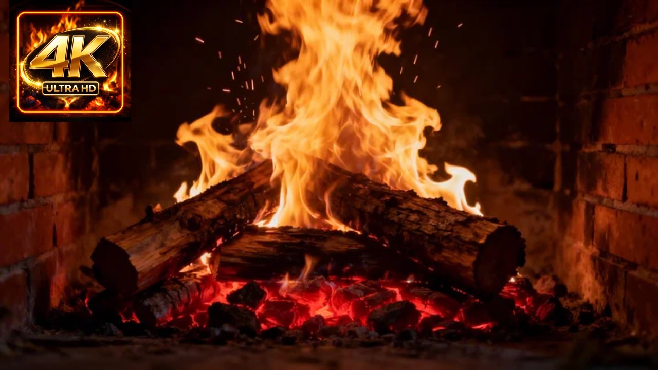 Fireplace Flames and Piano Music for Sleep and Focus, Cozy Night Background Ambience