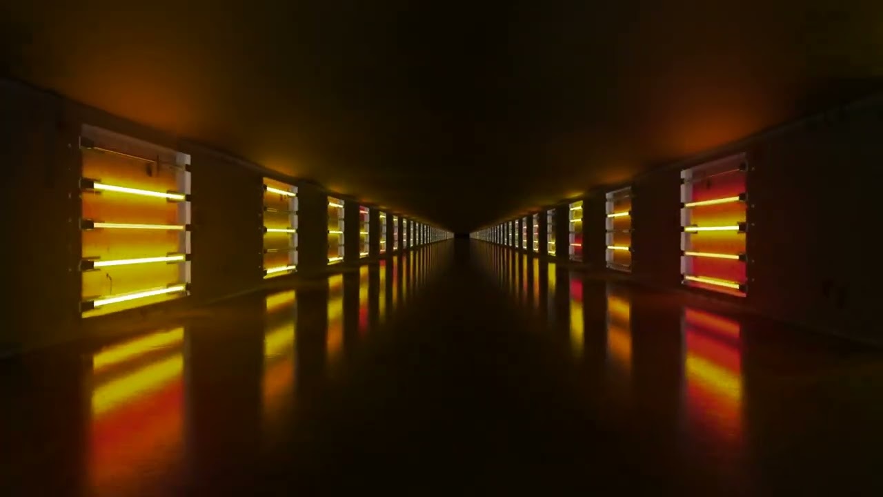 Corridor Tunnel Sci-fi LED Yellow Orange Neon Lights Background - 1 Hour