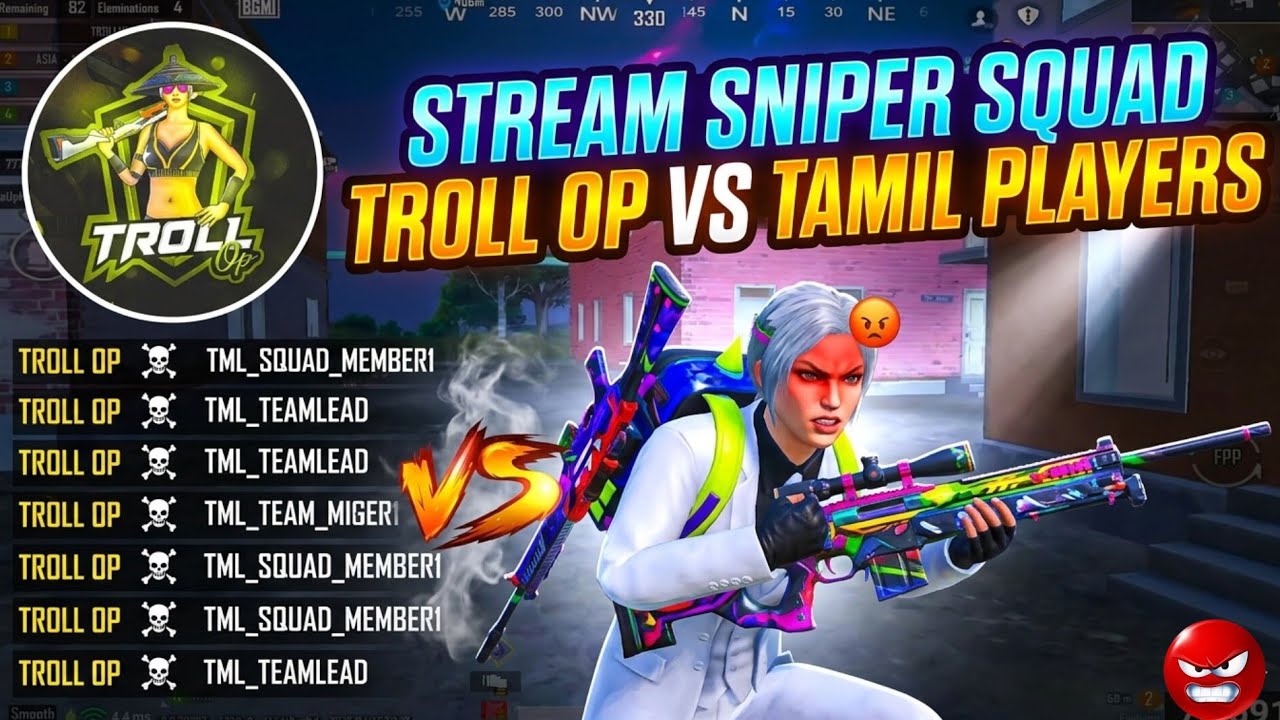 Troll op vs stream sniper squad | Troll op angry  😡 to stream snipers #bgmi #trollop #madanop #pubg