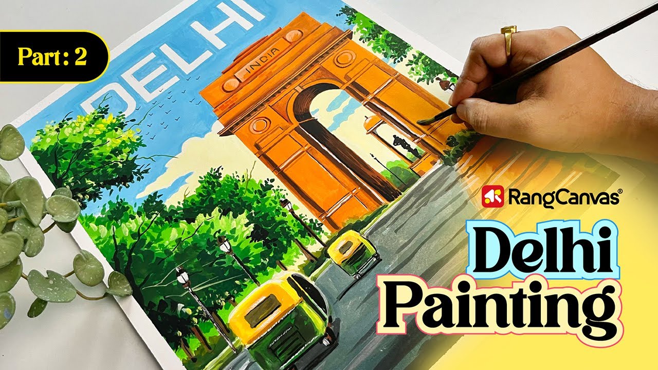 Delhi city drawing | Delhi Painting | India gate drawing step by step #rangcanvas #drawing