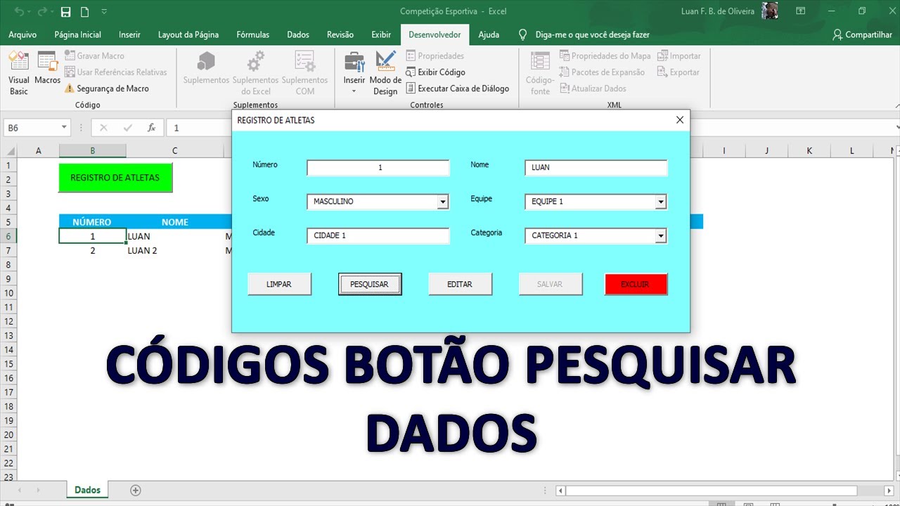 Botão Pesquisar no Formulário VBA - Planilha de Competição Esportiva - Aula 05