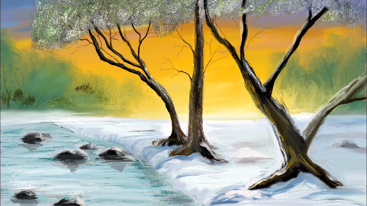 Cómo Pintar un PAISAJE NEVADO al ÓLEO en iPad ( Paso a Paso)