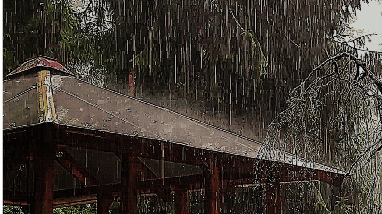 Extreme Forest Downpour – 10 Hours of Heavy Rain Over a Gazebo