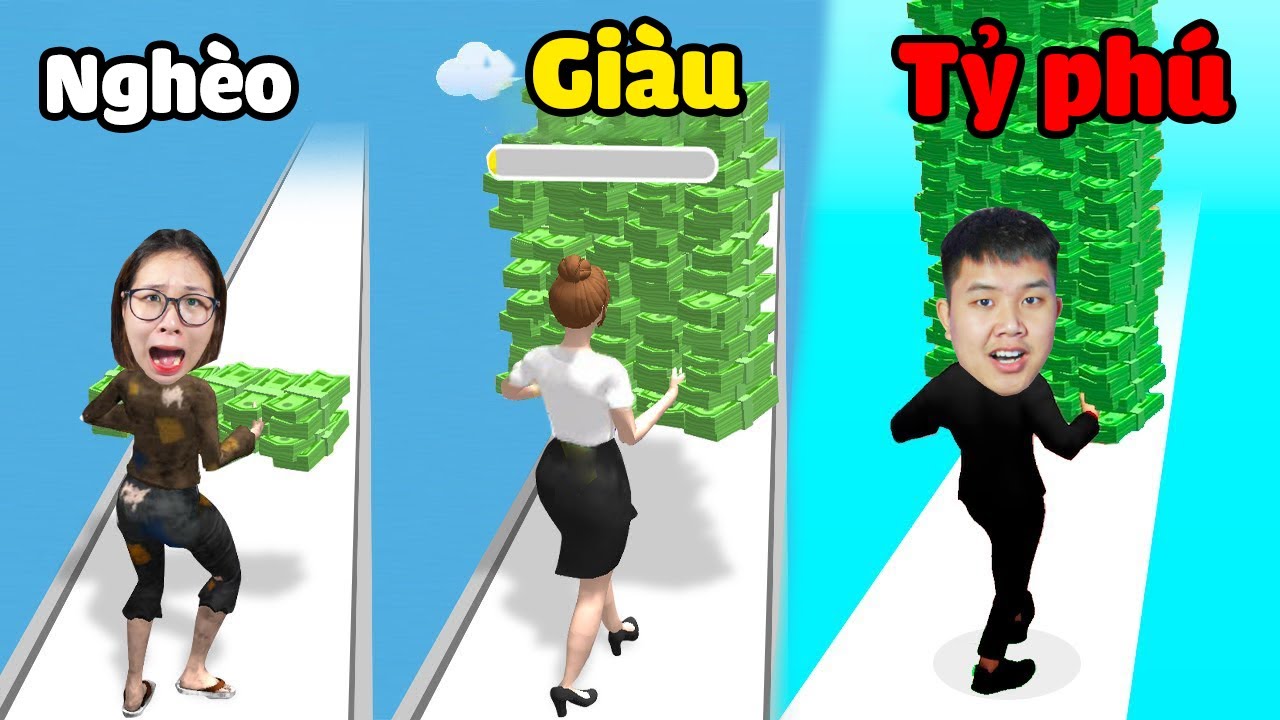 Thử thách kiếm tiền từ nghèo tới giàu trong Money Run 3D