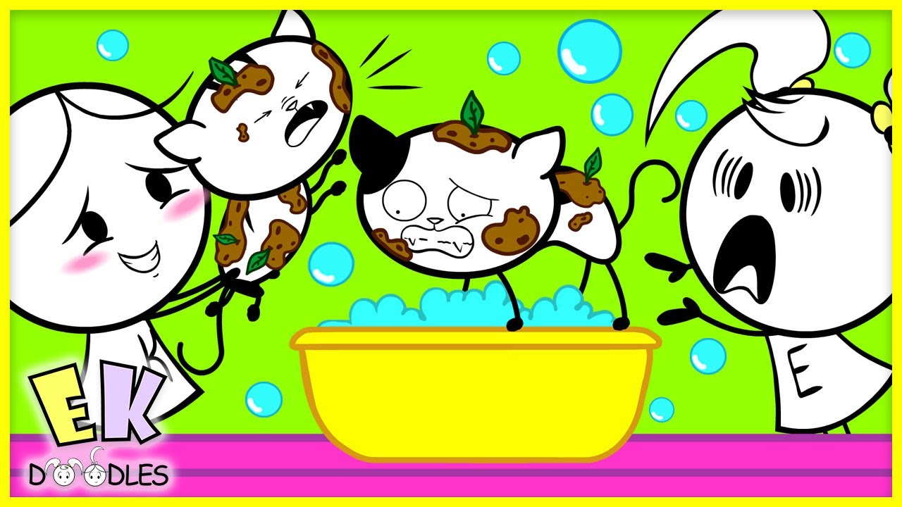 OH NO! Stinky Dirty Pet Cats Need Bath | EK Doodles Animation For kids