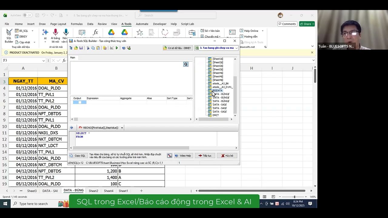 Bài giảng Tổ chức CSDL trên Excel, chạy SQL trong Excel, tận dụng AI (trích đoạn)