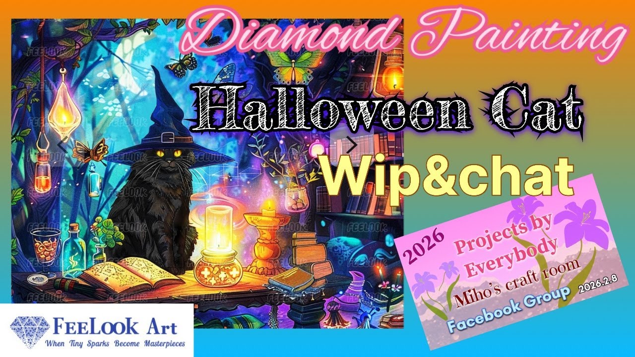 Diamond painting wip & chat Halloween cat #feelookart