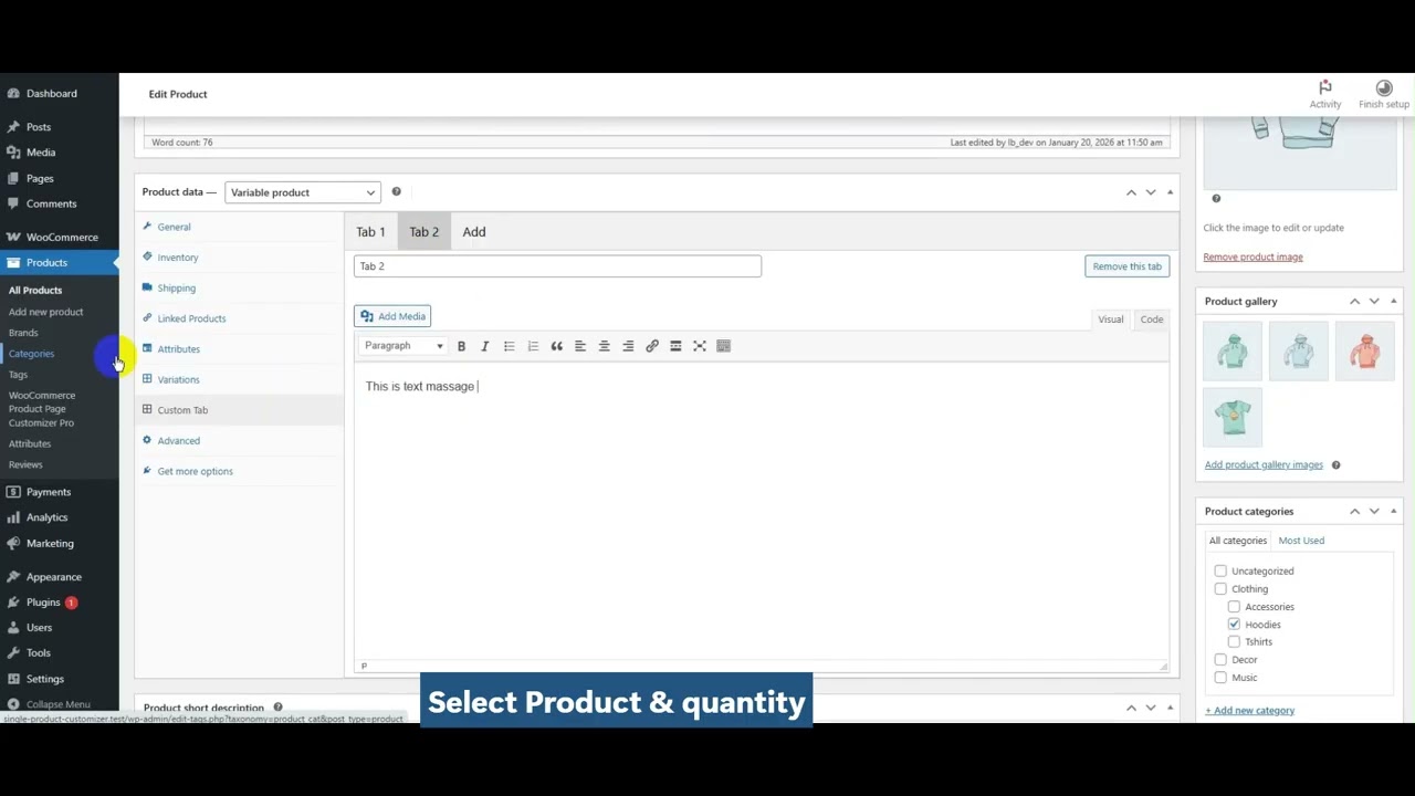 Enable Custom Tab in WooCommerce Products