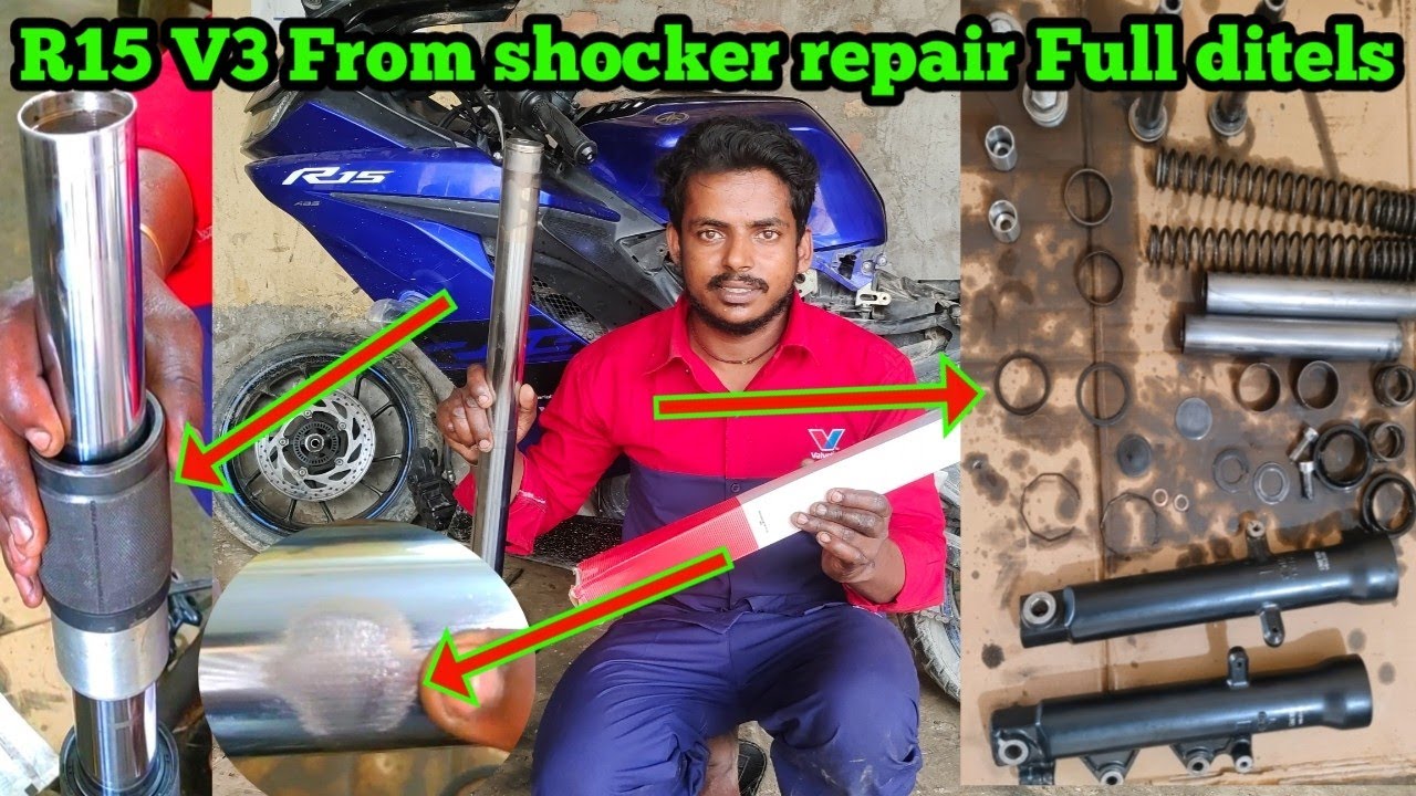 r15 v3 front shocker repair | r15 v3 front fork oil capacity | r15 v3 front shocker oil seal change