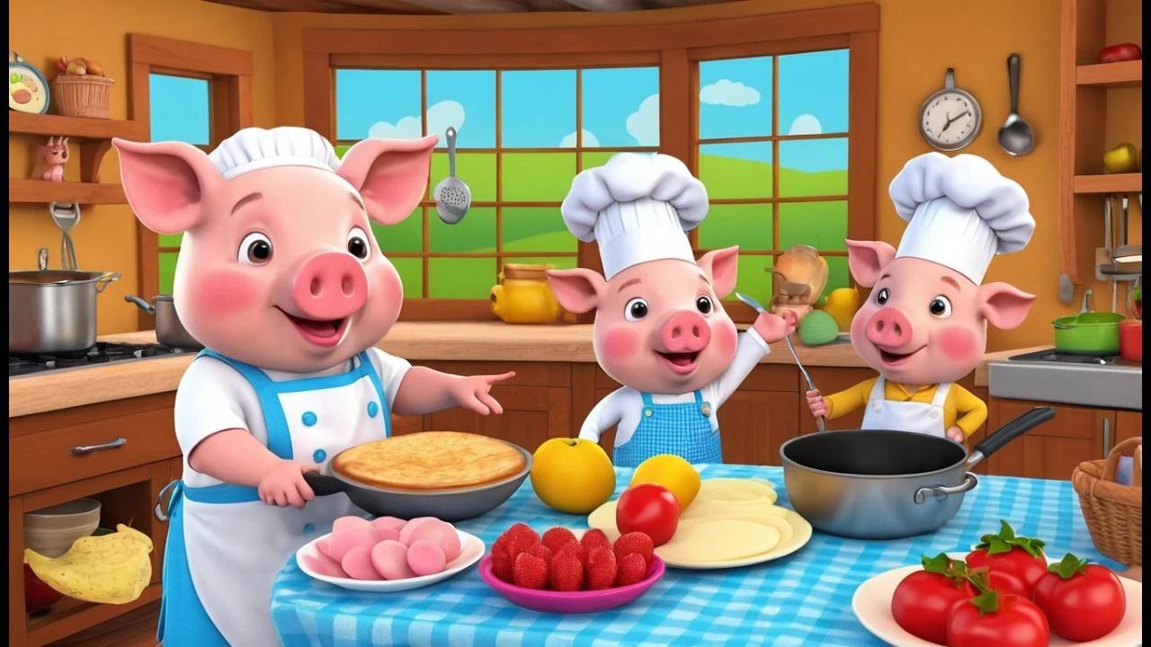 ​​Поросенок повар готовит фермерский завт