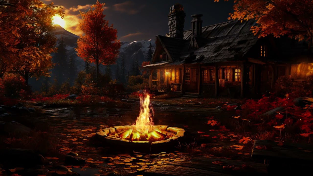 Soothing Night Sounds with Campfire Crackling and Cricket for A Deep Sleep