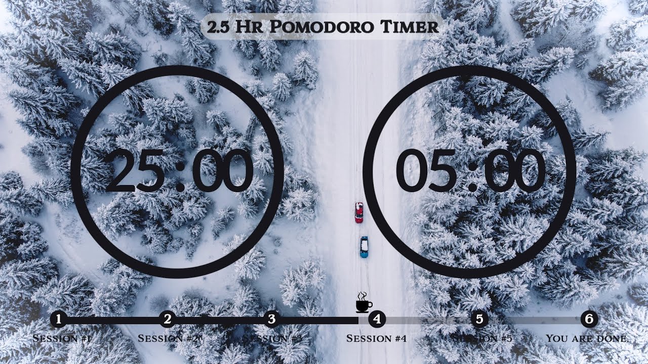 25 Minute Timer 📚2.5-Hour Study ⏱Pomodoro 25/5,  25 min x 5 sets ☔️ Snow sound ASMR
