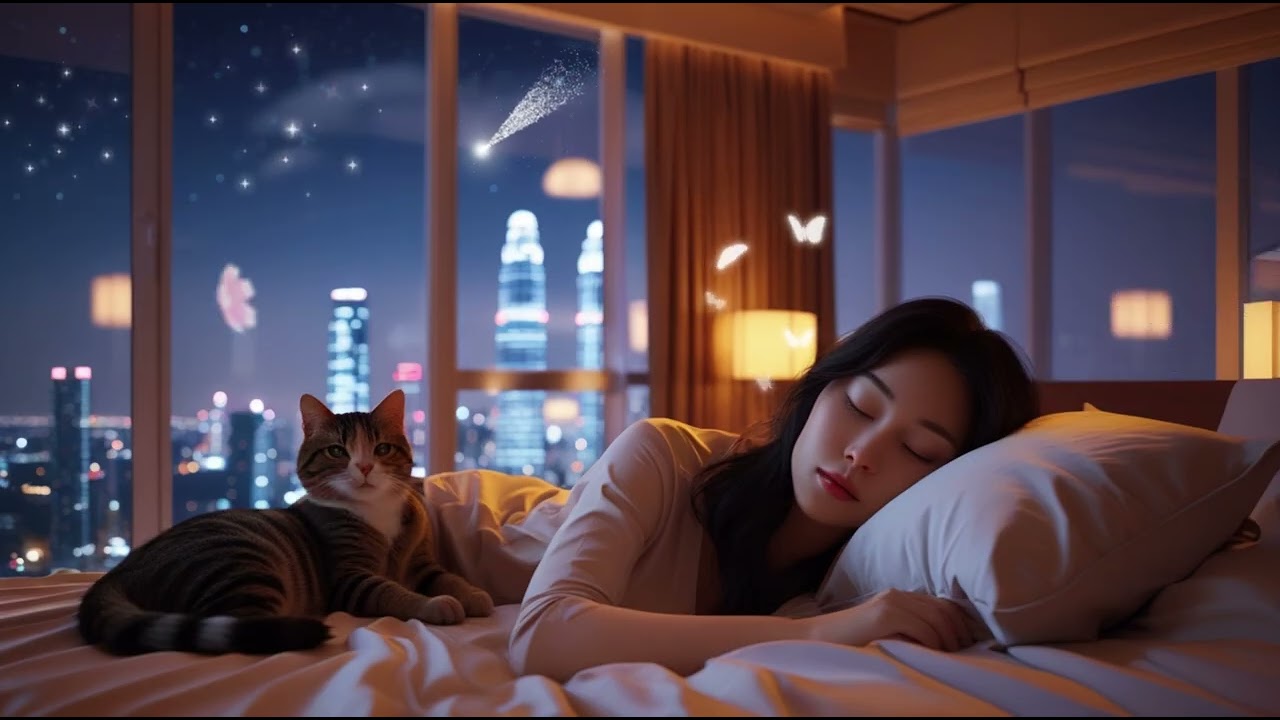 🌙🐾 Deep Sleep Music – Cozy Condo Night with Two Cats | Soft Piano & Urban Calm
