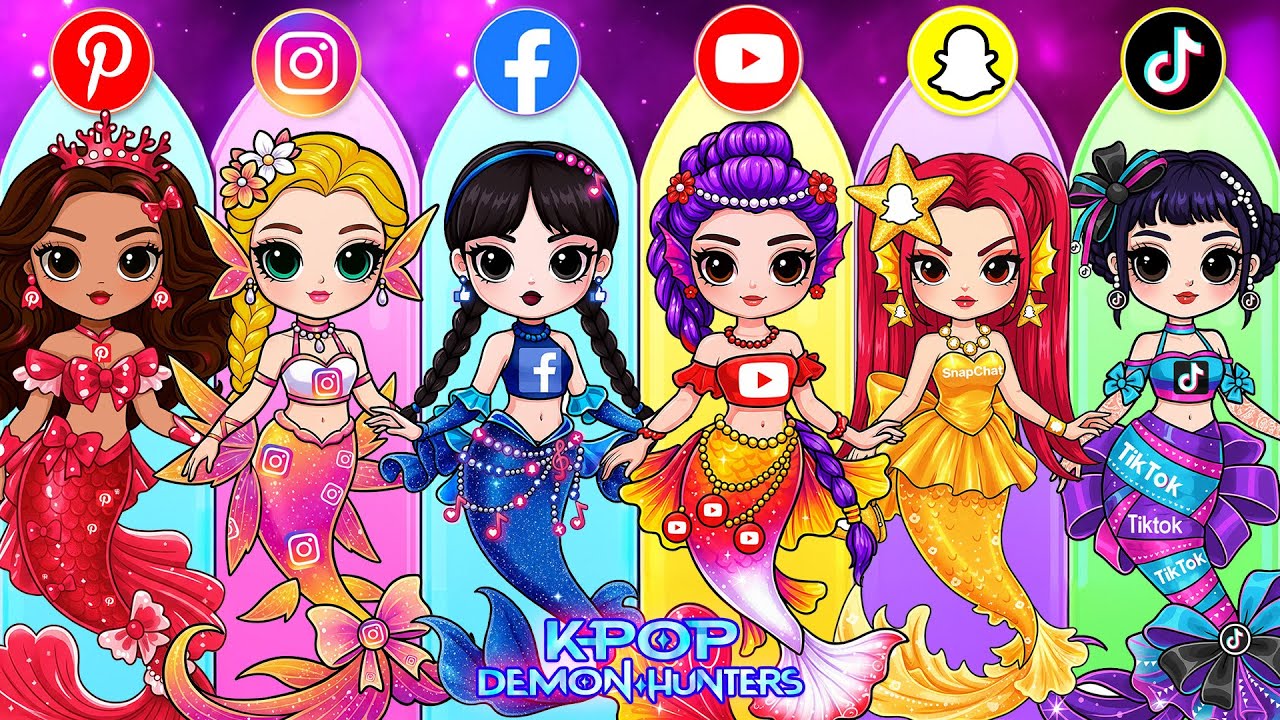 K-Pop Demon Hunters: Huntrix Girl Glow Up Into Social Media Mermaid Fashion| DIY Fashion Paper Dolls