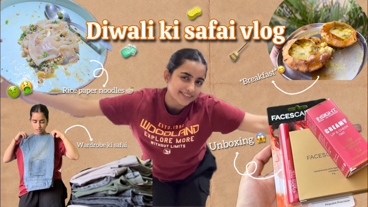 Diwali ki safai vlog 😢🧑‍🍳cooking *rice paper noodles* 🍜🤮 | UNBOXING 🥰 |
