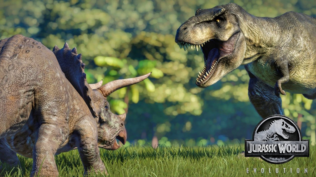 T-Rex vs Triceratops fight [with alternate endings] Jurassic World Evolution.