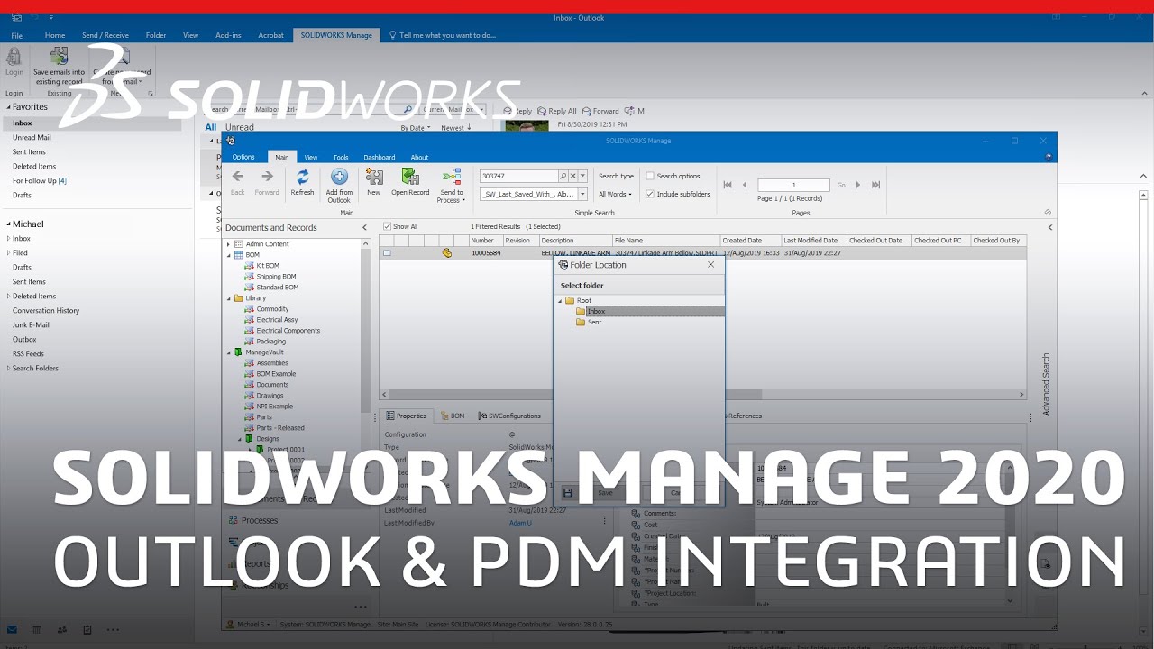 What's New in SOLIDWORKS Manage 2020 - Outlook and PDM Integration