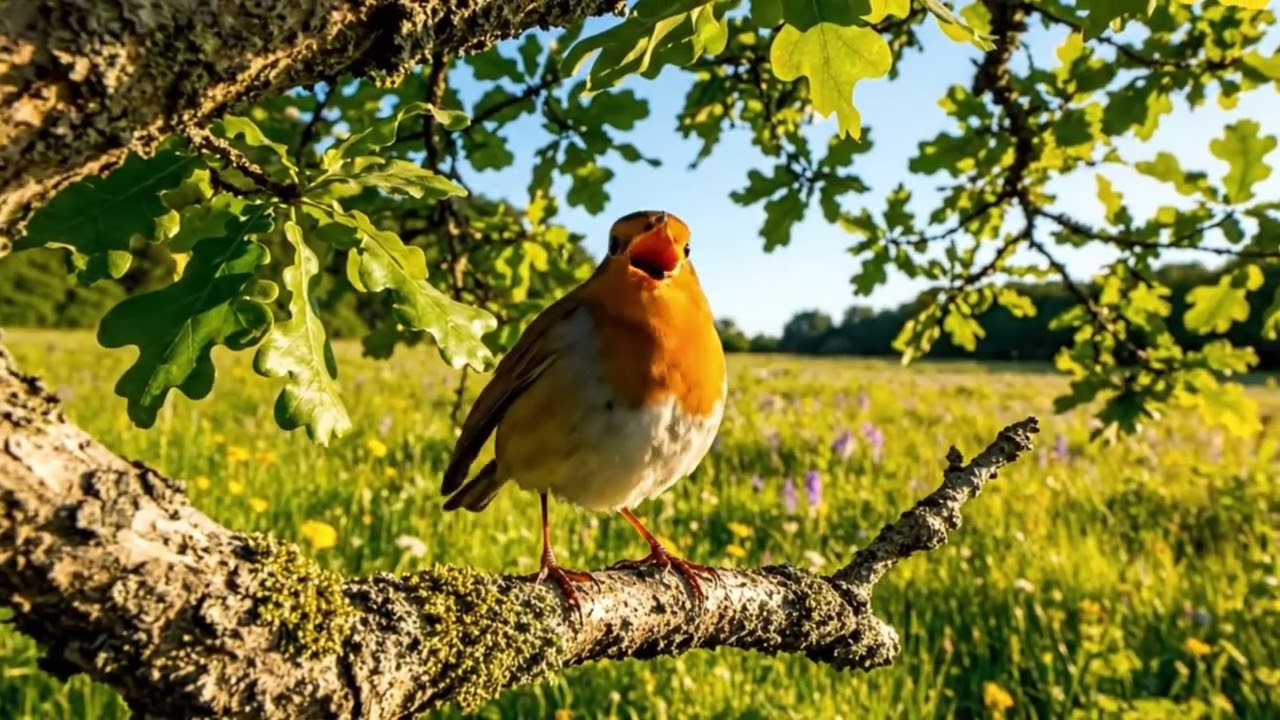 Birdsong plays a lullaby before bedtime: Nature's sounds soothe the soul to sweet dreams.