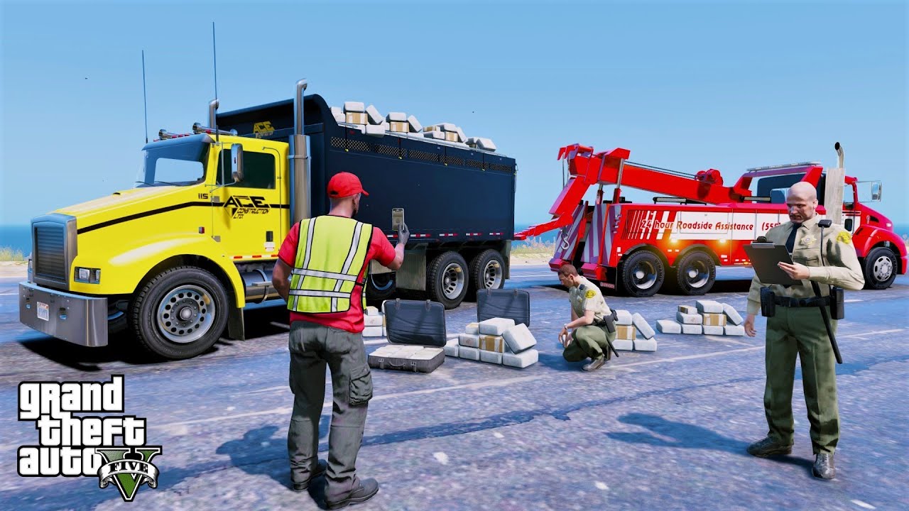 Heavy Wrecker Towing Dump Truck Full of Drugs In GTA 5