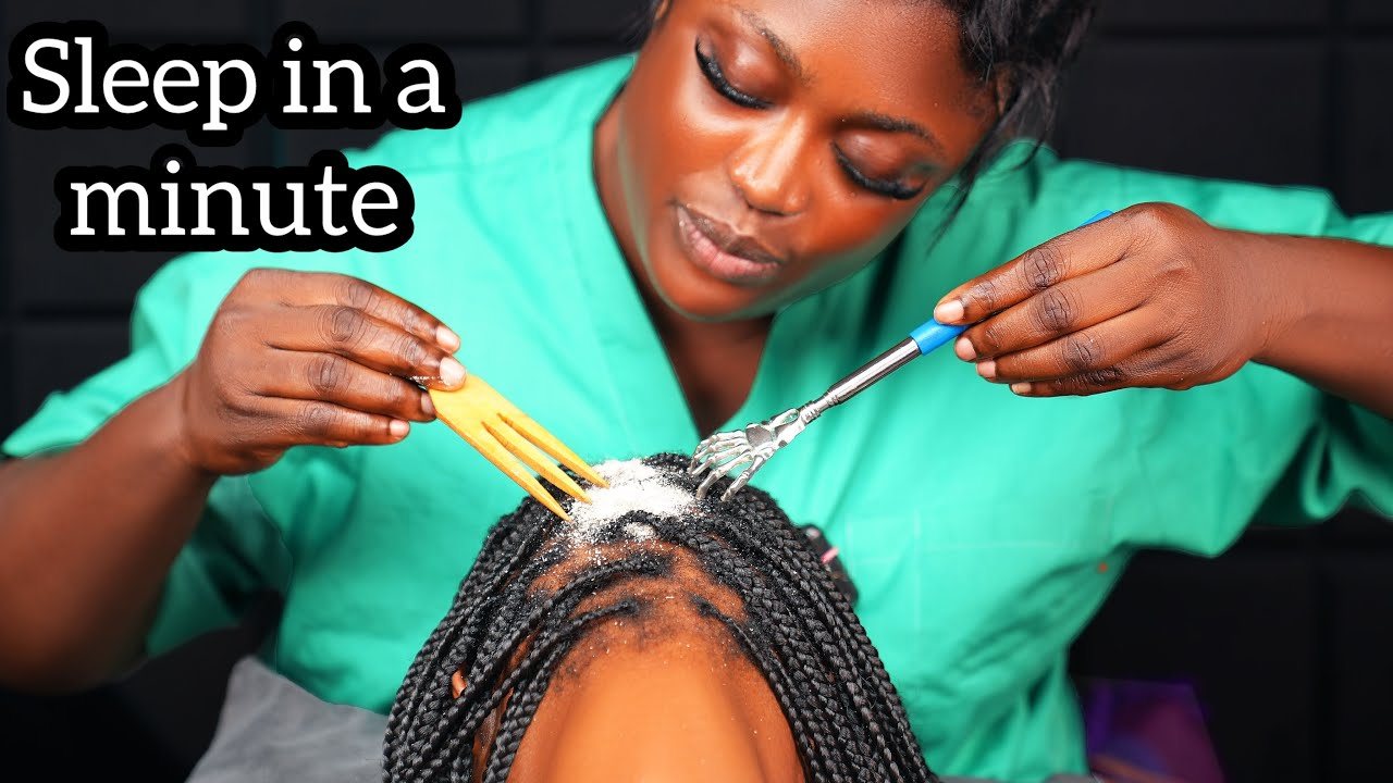 ASMR✨Story time scalp scratching on braids,soft whispers to put you to sleep with ear & Neck massage