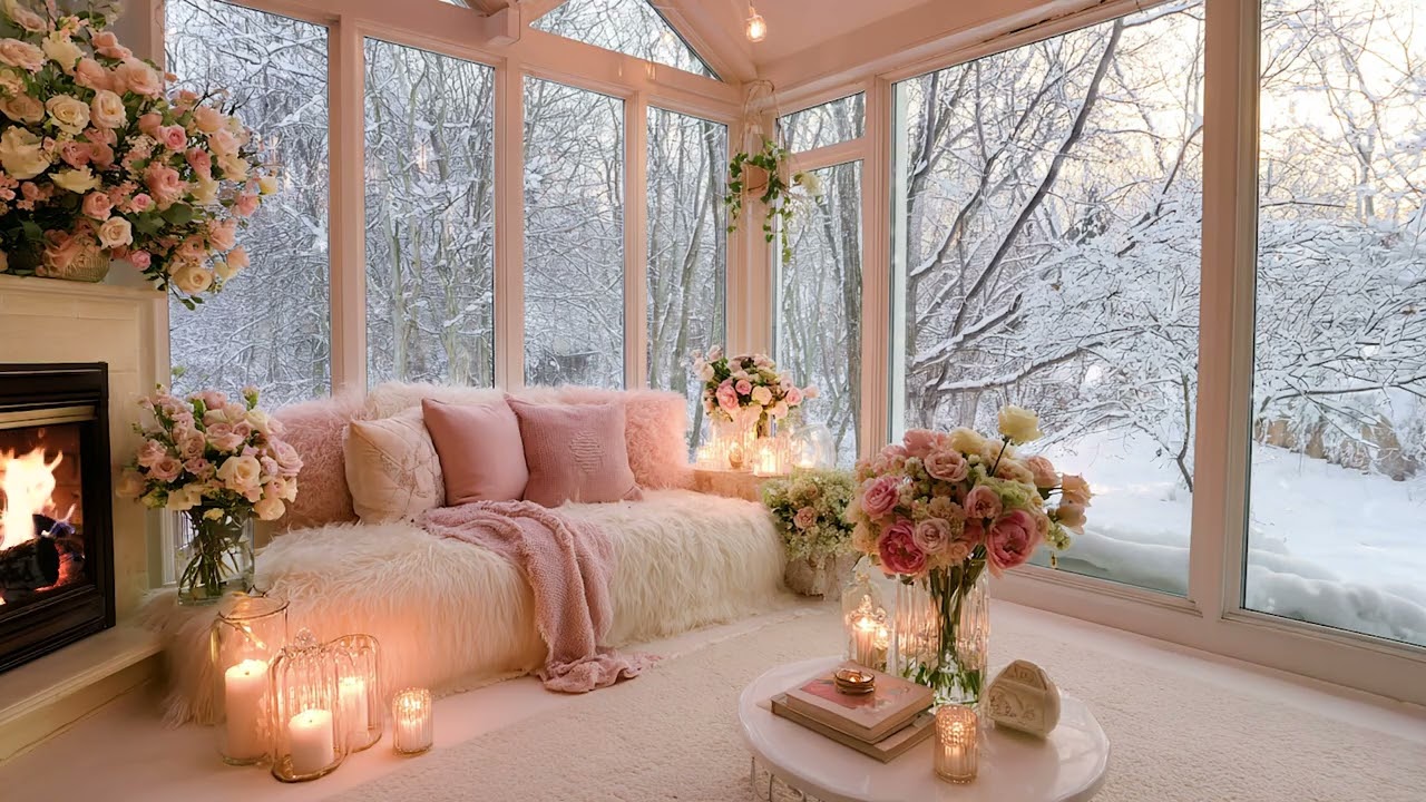 Heavy Snow and Strong Wind Outside 🌨️ Relaxing Fire Sounds in a Dark Cabin