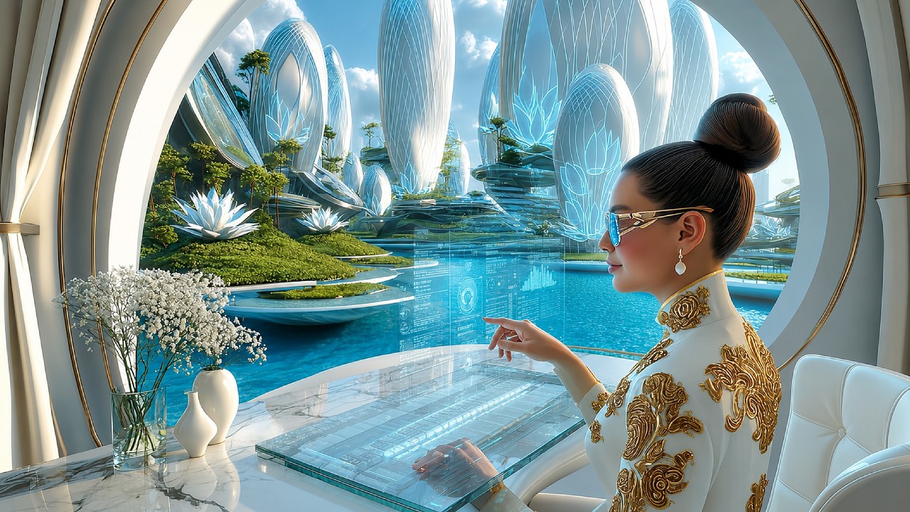Celestial Lotus City 2500 | Peaceful Futuristic Ambient Music for Sleep, Relaxation & Focus | 4K