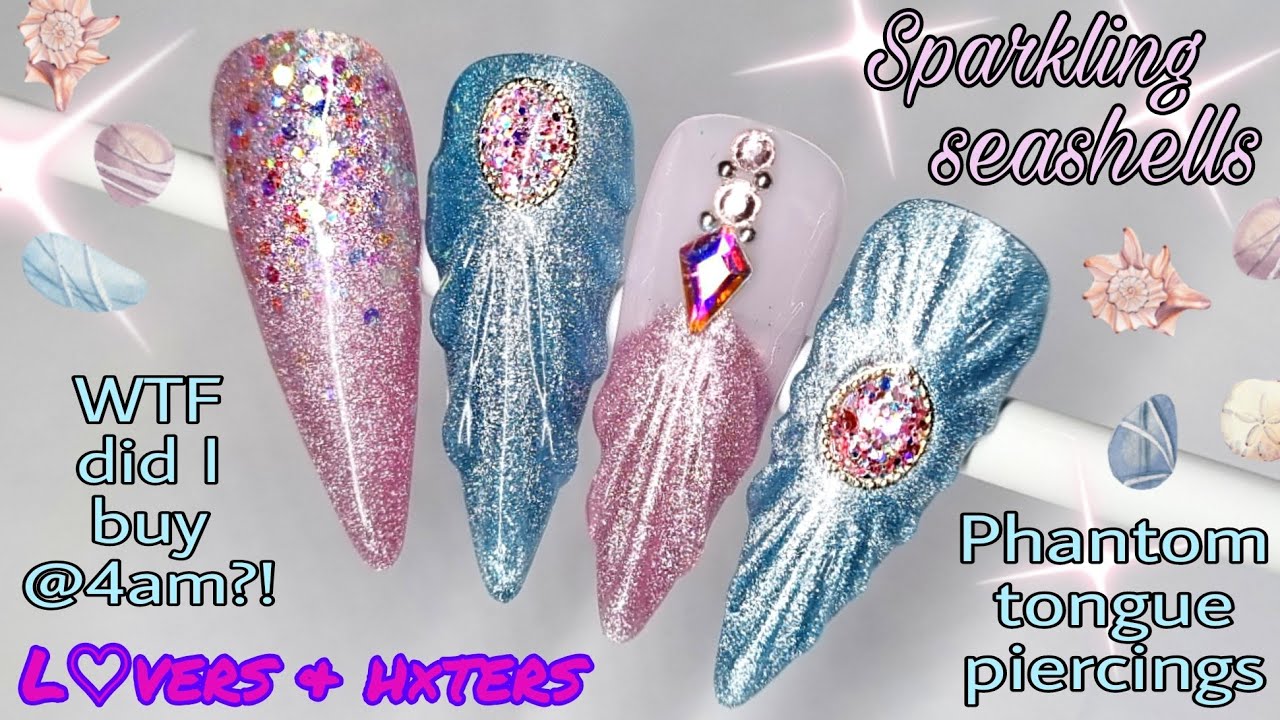 🐚 SPARKLING SEA SHELL | Gel Polish Nail Art Design | Girly Summer Beach Nails | Pink Glitter | EASY