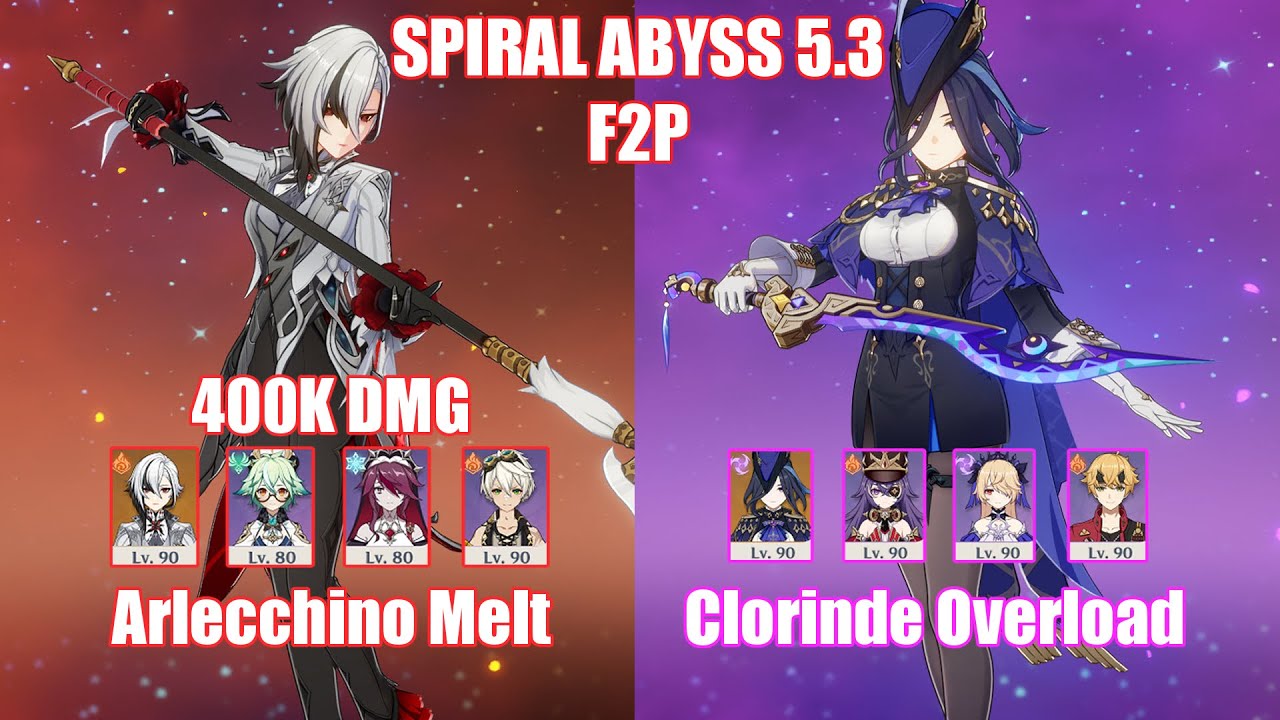 F2P C0 Arlecchino Melt & C0 Clorinde Overload | Spiral Abyss 5.3 | Genshin Impact