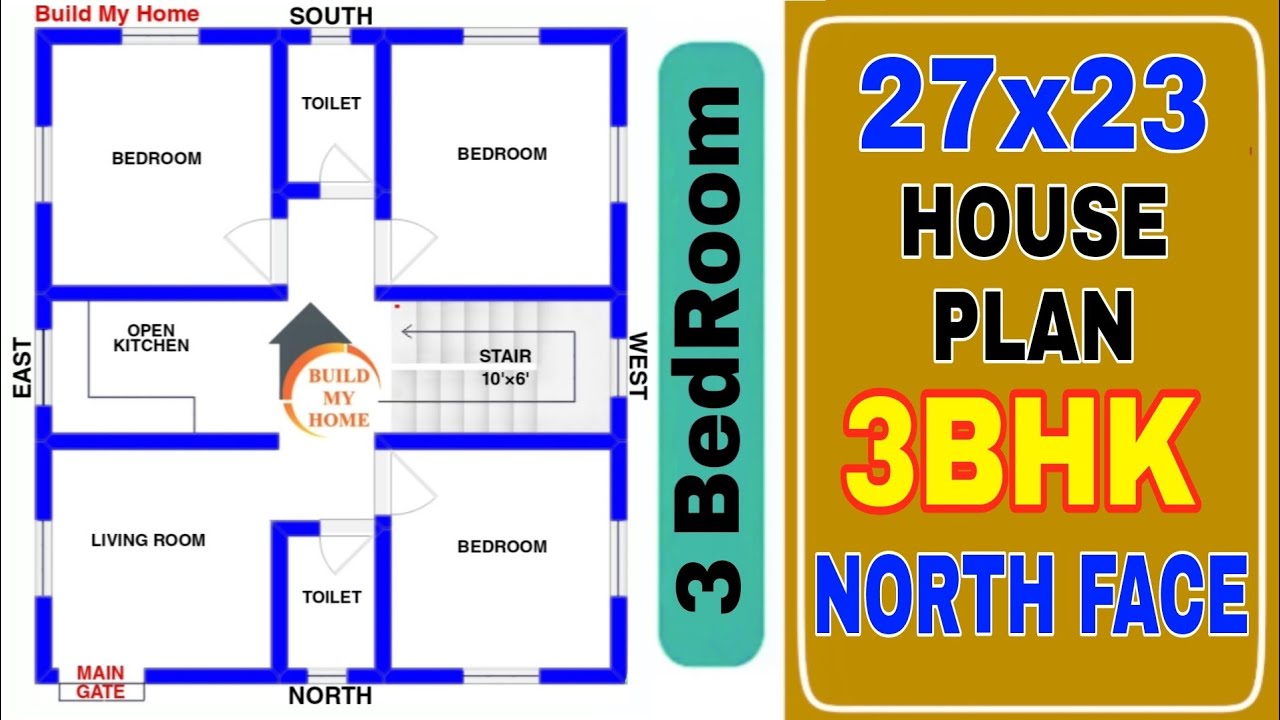 27 &times; 30 NORTH FACING HOUSE PLAN || 3 BHK PLAN.