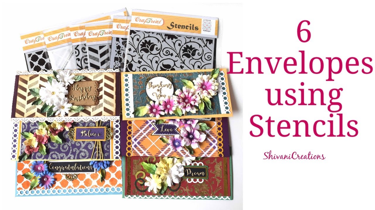 6 Envelope Designs using Stencils/ Handmade paper flower Tutorial/ Shagun Envelope