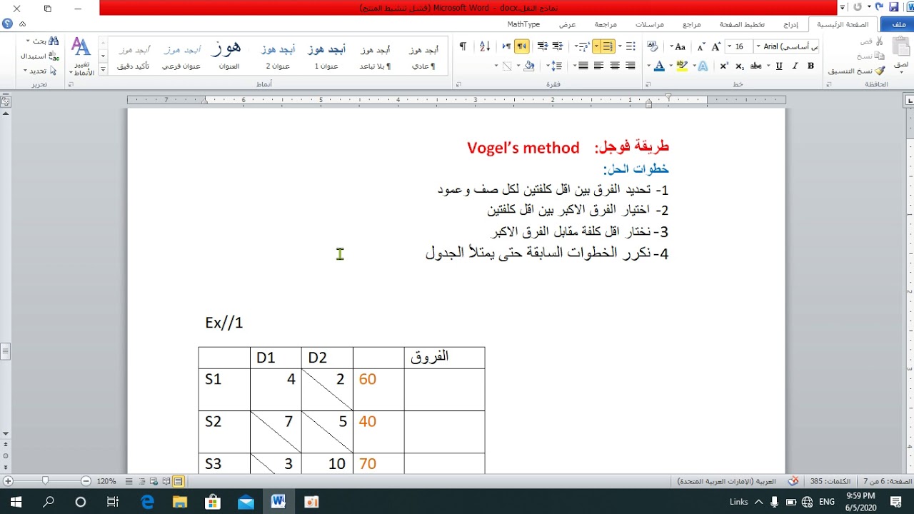 بحوث عمليات طريقة فوجل