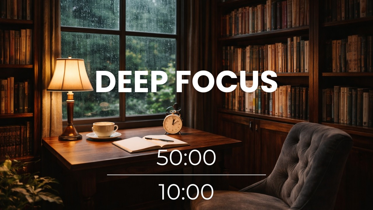 Pomodoro 50/10 – Study Timer in a Quiet Library Nook