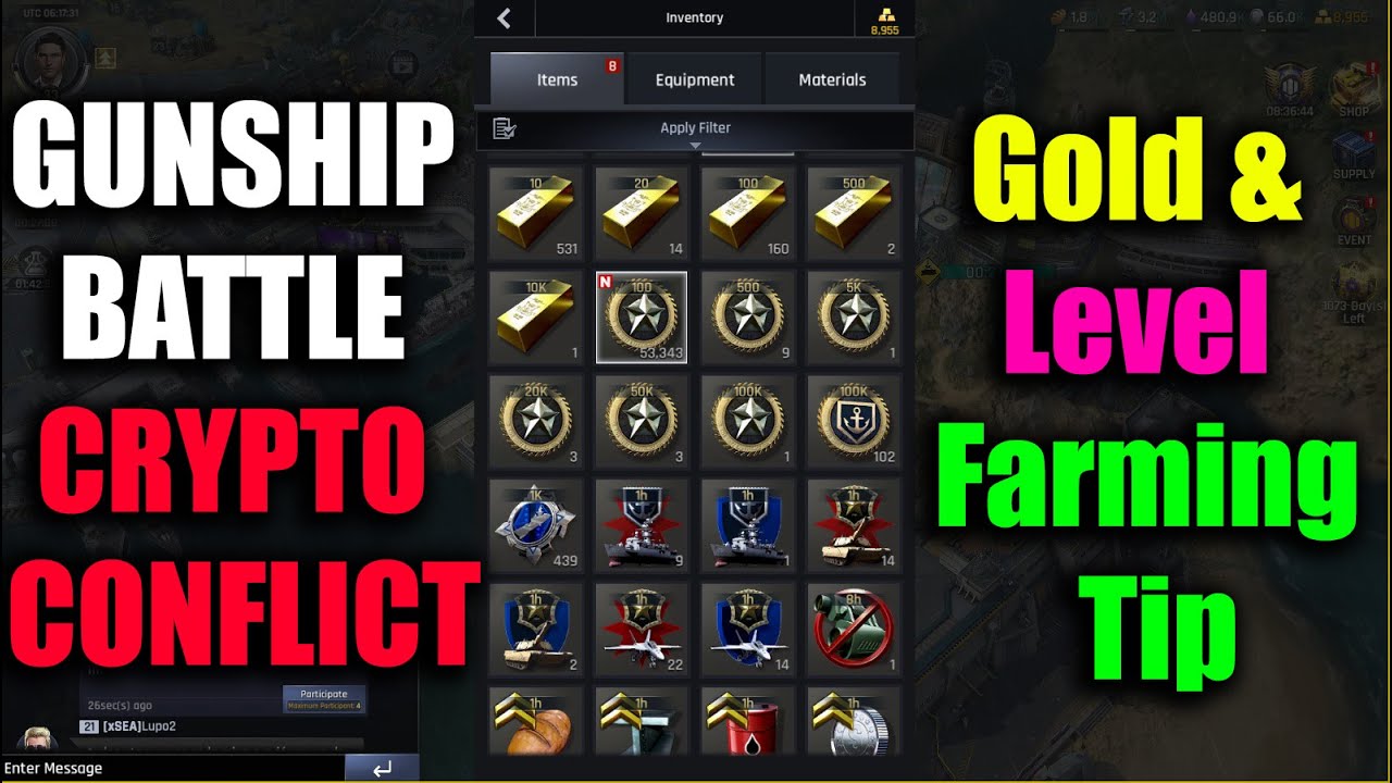GUNSHIP BATTLE CRYPTO CONFLICT Gold & Level Farming Tips