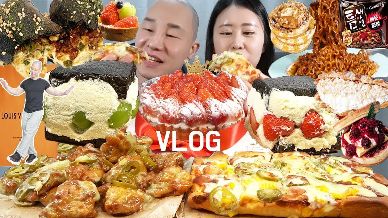 [먹방브이로그]생일이라 평소보다 더 돼지런한 주(돌체테리아요거트샌드위치/푸라닭콘마요피자/고추마요치킨/틈새매운짜장/KFC갓양념블랙라벨/팬케이크/콘마요크레샌드/선물언박싱)