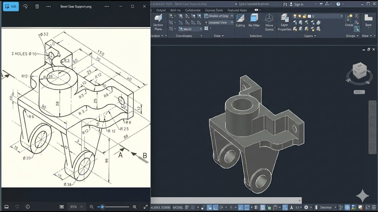Bevel Gear Support In Autocad Modeling #autocad myanmar users